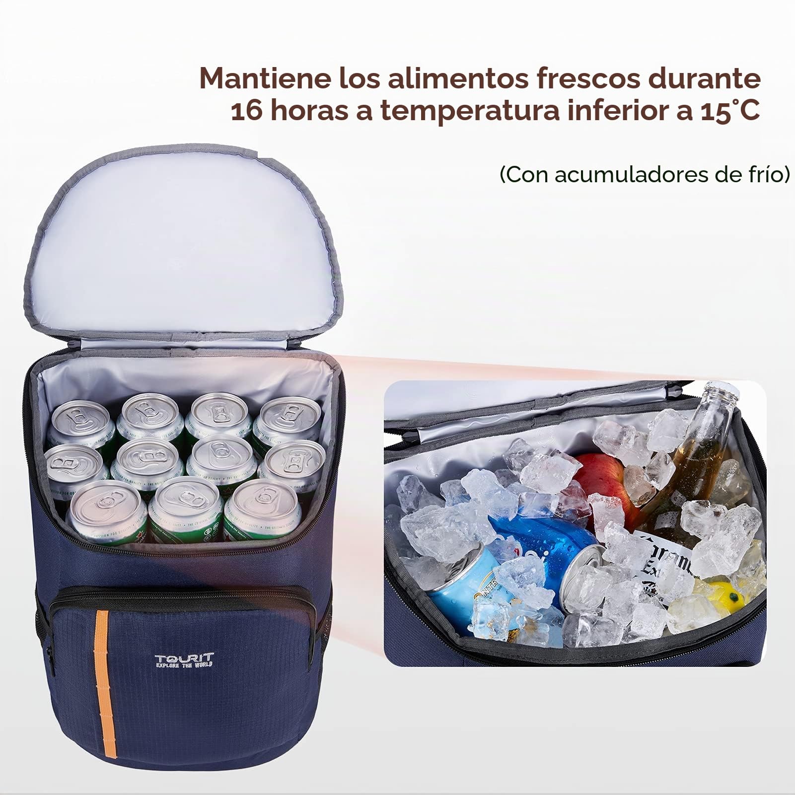 TOURIT Mochila Nevera Térmica con abridor de Botellas Ligera y de Gran Capacidad para Hombres y Mujeres, para picnics, Senderismo, Playa, Parque o Viajes en el día de la Familia