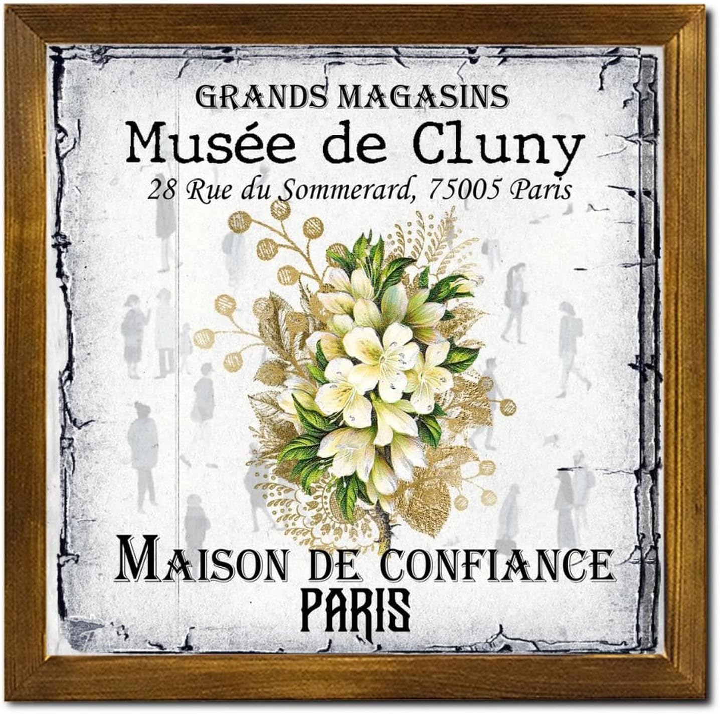 Maison De Confiance Musee De Cluny Wooden Framed Signs Vintage Orchid Flower Positive Wall Plaque Classic French Floral Home Wall Decoration for Women Office Bathroom Shelf Decor 12x12 inch