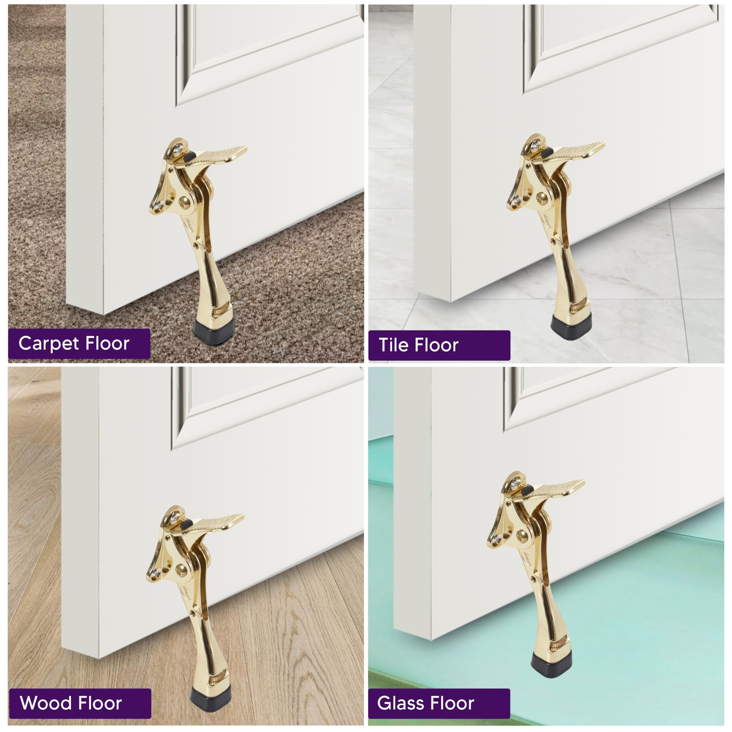 HOME&I Easy Step Door Stop Door Stop, Premium Quality, Regulowana Wysokość Gumowej Stopki, 10 cm (Złoty)