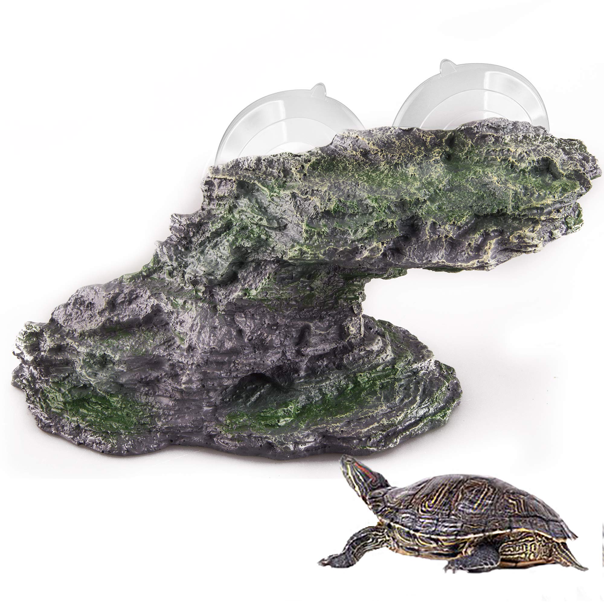 Originalidad Turtle Basking Platform, Resin Step Ledge Stone Reptile Climbing Shale Aquarium Ornament Rock with Suction Cups for Turtles Frogs Newts Amphibians Lizard