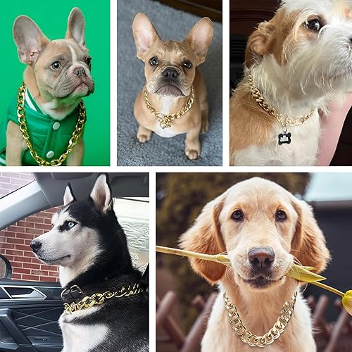 Miniatura 5 de Collar de Perro de 19MM de Grosor, Collar de Cadena de Perro de Metal Ligero con Chapado en Oro de 18K, Collar de Eslabones Cubanos para Perros
