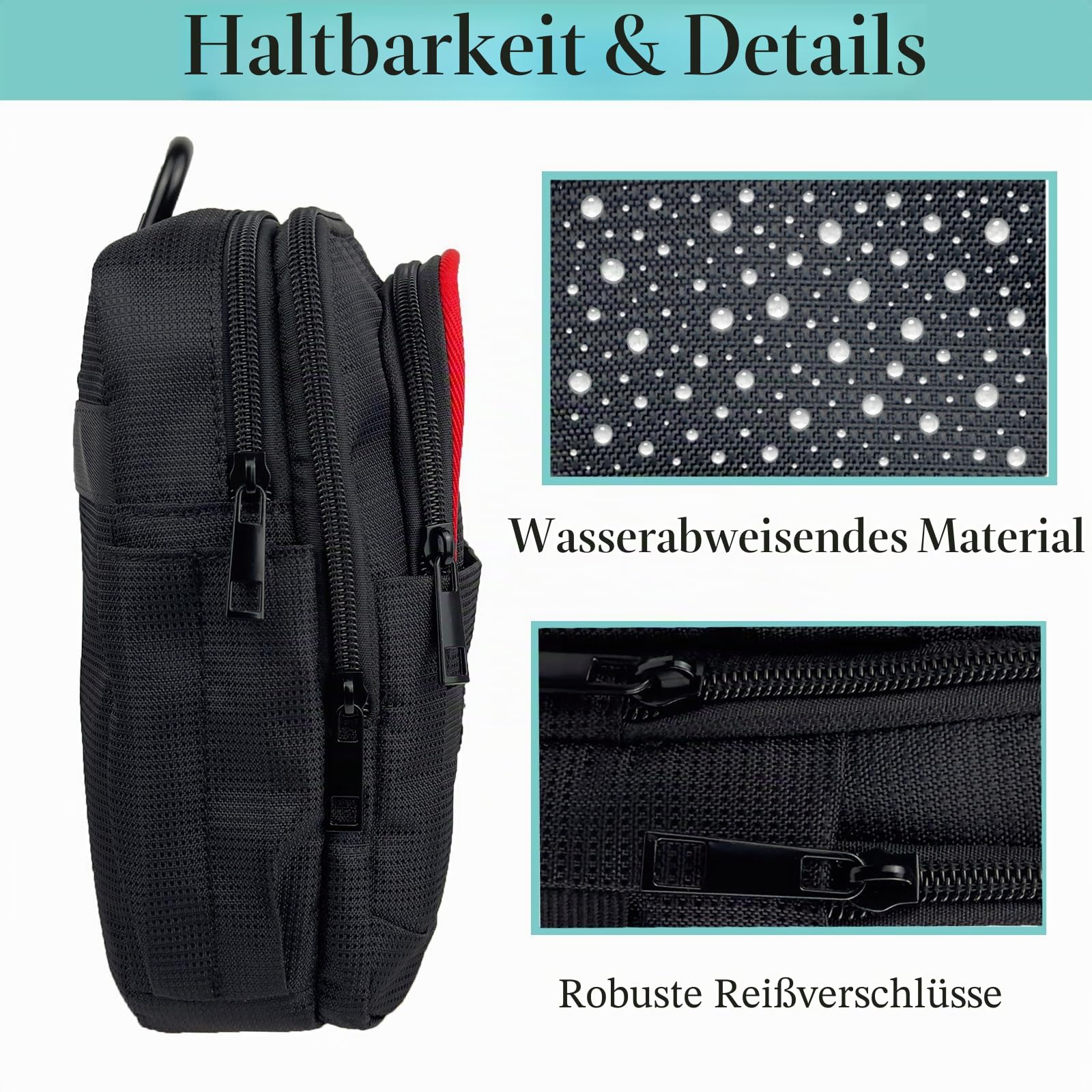 Taktische Golf-Wertsachen-Tasche mit Karabiner, wasserabweisend, Golftasche, Tasche für Gürtel, Wagen oder Rucksack, kompakte Golf-Zubehörtasche für Bälle, Tees, Handschuhe und EDC-Ausrüstung, Schwarz