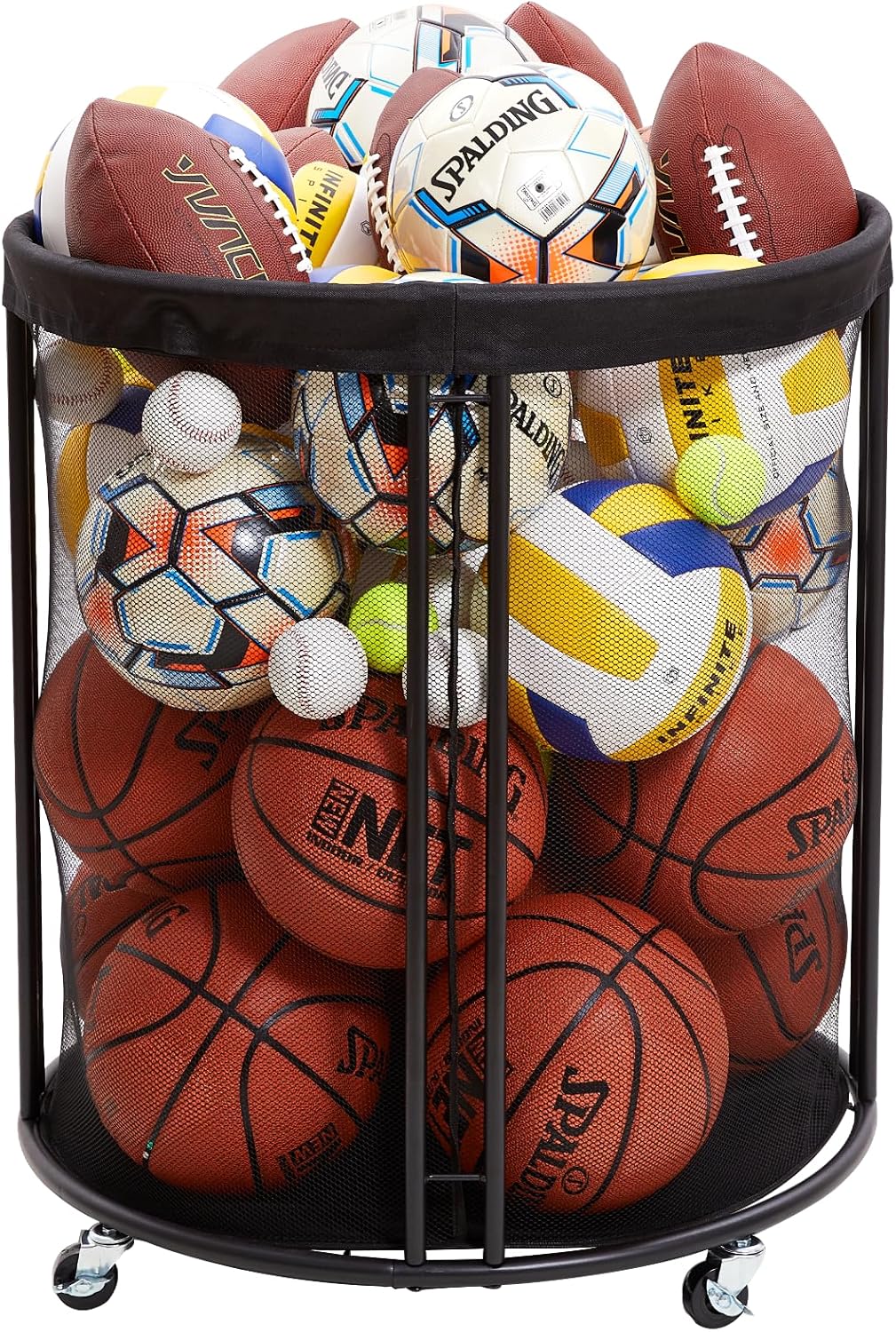 Ball Storage Bin for Garage, Balls Holder for Soccer, Basketball, Ball Cart, Rolling Basketball Rack for Outdoor, Indoor