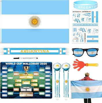 World Cup 2026 Fan Accessories with Large 3x5 ft Flag, Match Tracker Poster, Stickers, Cheering Sticks, Clapper & Scarf, World Cup Decorations Fan kit for Soccer Watch Party, Stadium and Home Cheering