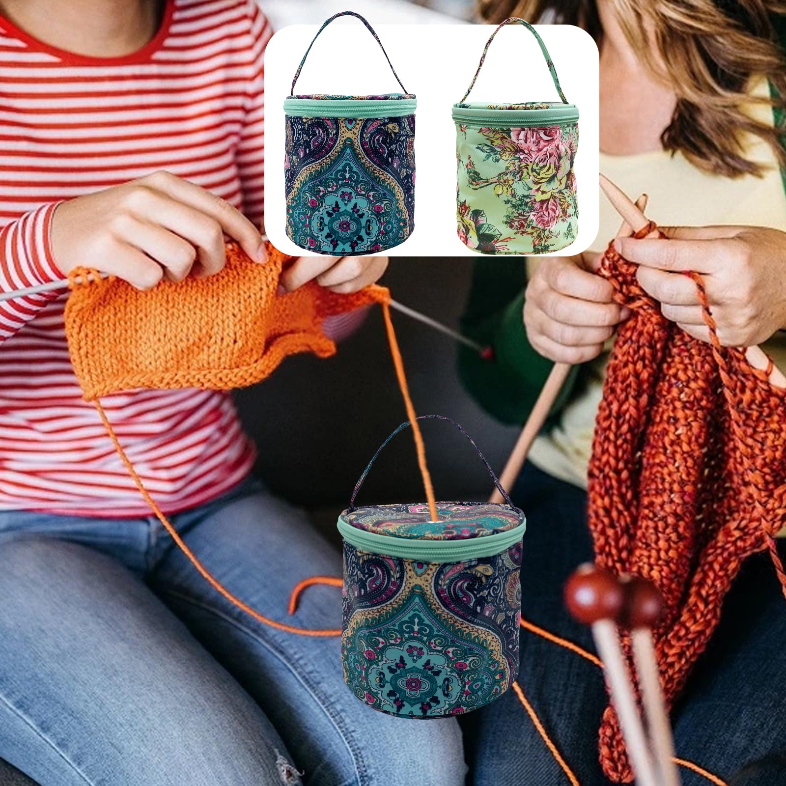 Piccola Dimensione Borsa Organizer per Filati Borsa All'uncinetto Contenitori Fili da Cucito Rotondo Borsa in Lana Lavorata per Piccoli Progetti con Foro Piccolo 2 Pezzi