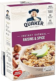 Quaker Instant Oatmeal Raisin & Spice, 10-Count 1.51oz Packets (Pack of 4) by Quaker Oatmeal [Foods]