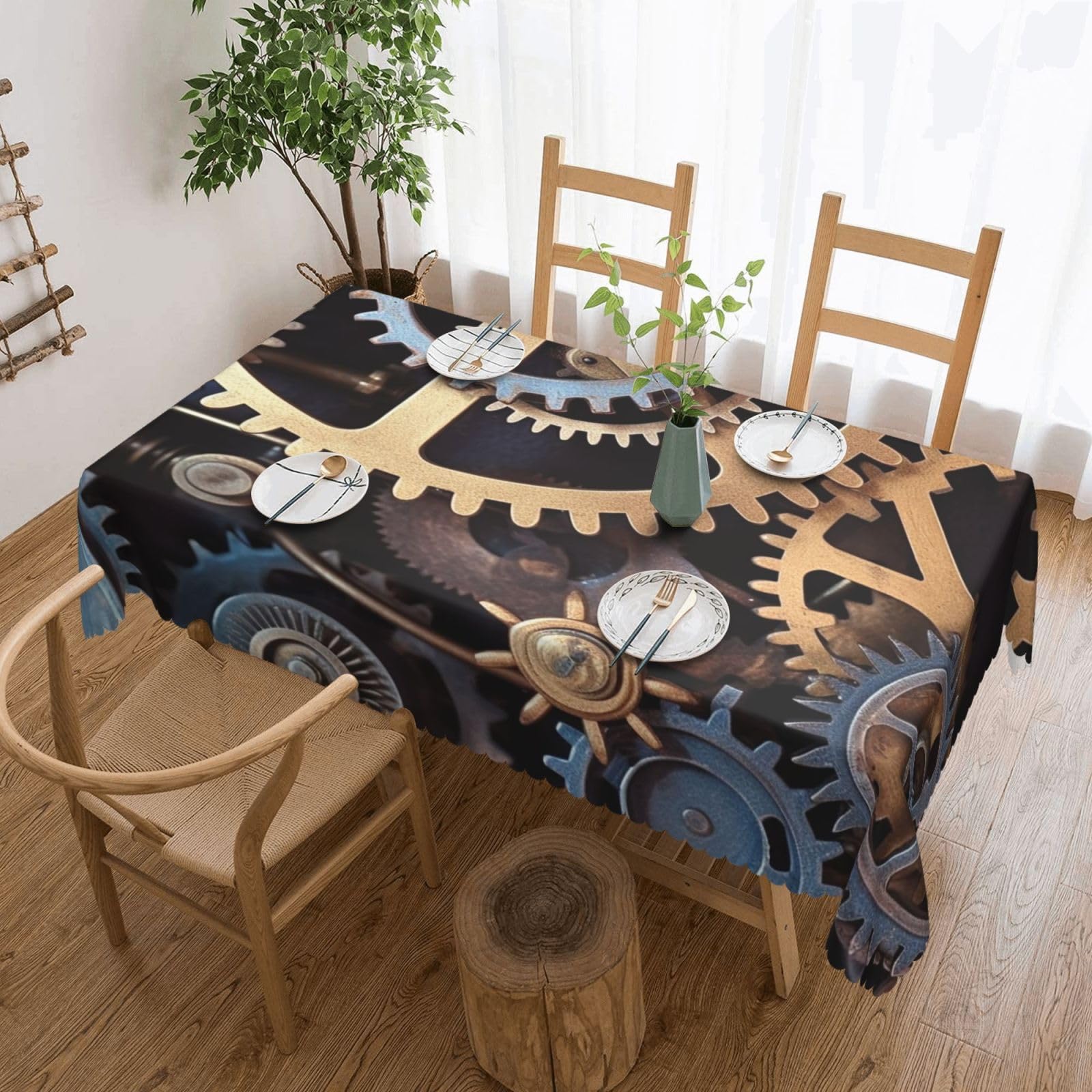 QLDETUPWLX Rectangle Table Cloth 137x183 cm Clock Gears Tablecloths Wrinkle Free Table Cloth Washable Fabric Desktop Protection Decoration Tables Cover for Party Dining Indoor and Outdoor