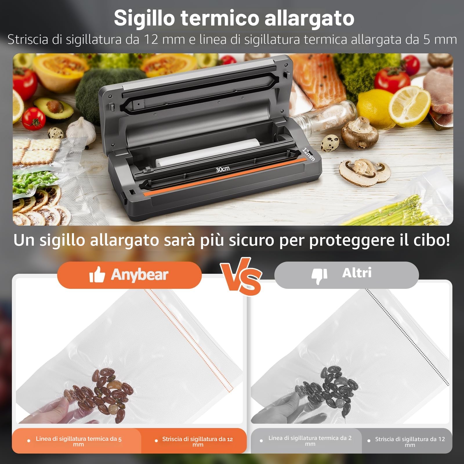 Macchina per sottovuoto, 90 kPa, 100 W, ampia tenuta, tutto in uno, potente contenitore per alimenti, taglierina integrata | Contenitore per sacchetti (Grigio A)
