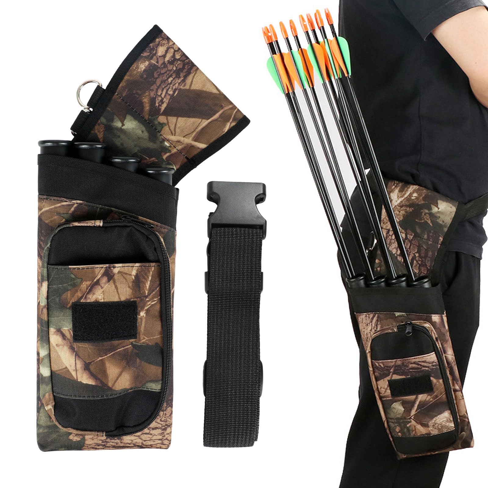 Sparklenut Archery Quiver, Back Hip Arrow Quiver, 4 Tubes Arrow Holder, Adjustable Belt Waist for Youth Adults Target Practicing Outdoor, fit for Compound Bow and Recurve Bow(Reverse Quiver)