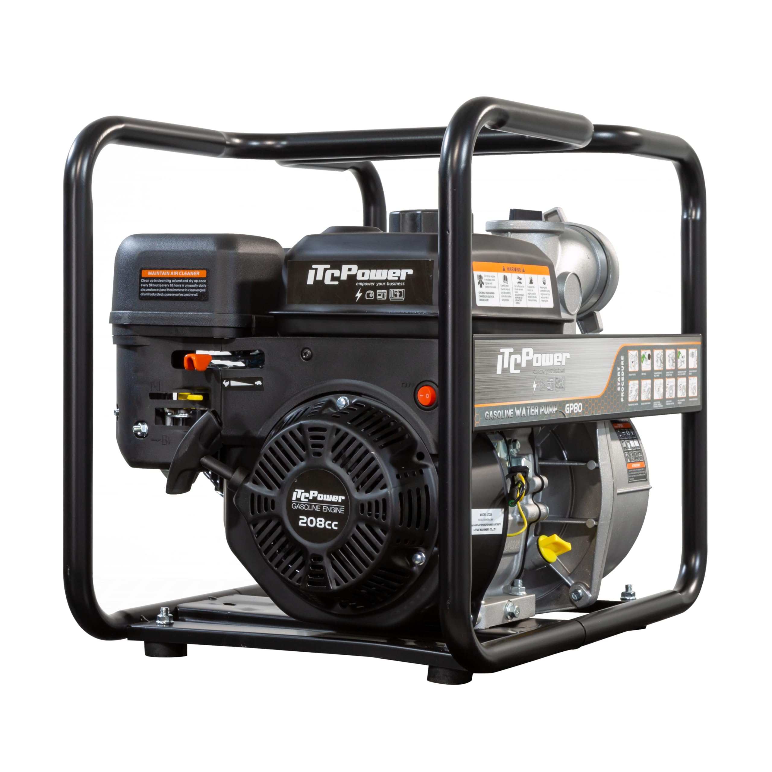 ITCPOWER Motobomba Gasolina 4780W Caudal 60 m³/h para Agua Limpia - Bomba Agua 1000 L/min con Altura 30 m - Ligera con Sello Mecánico Resistente - Cuerpo Inyección Aluminio y Paso 9 mm