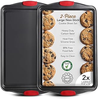 Baking Sheet Set, 2-Piece Large Cookie Sheet Set with Silicone Handles, Steel Baking Pan, Baking Sheets for Oven, BPA Free Nonstick Set, Half Sheet Pans, Black Baking Tray