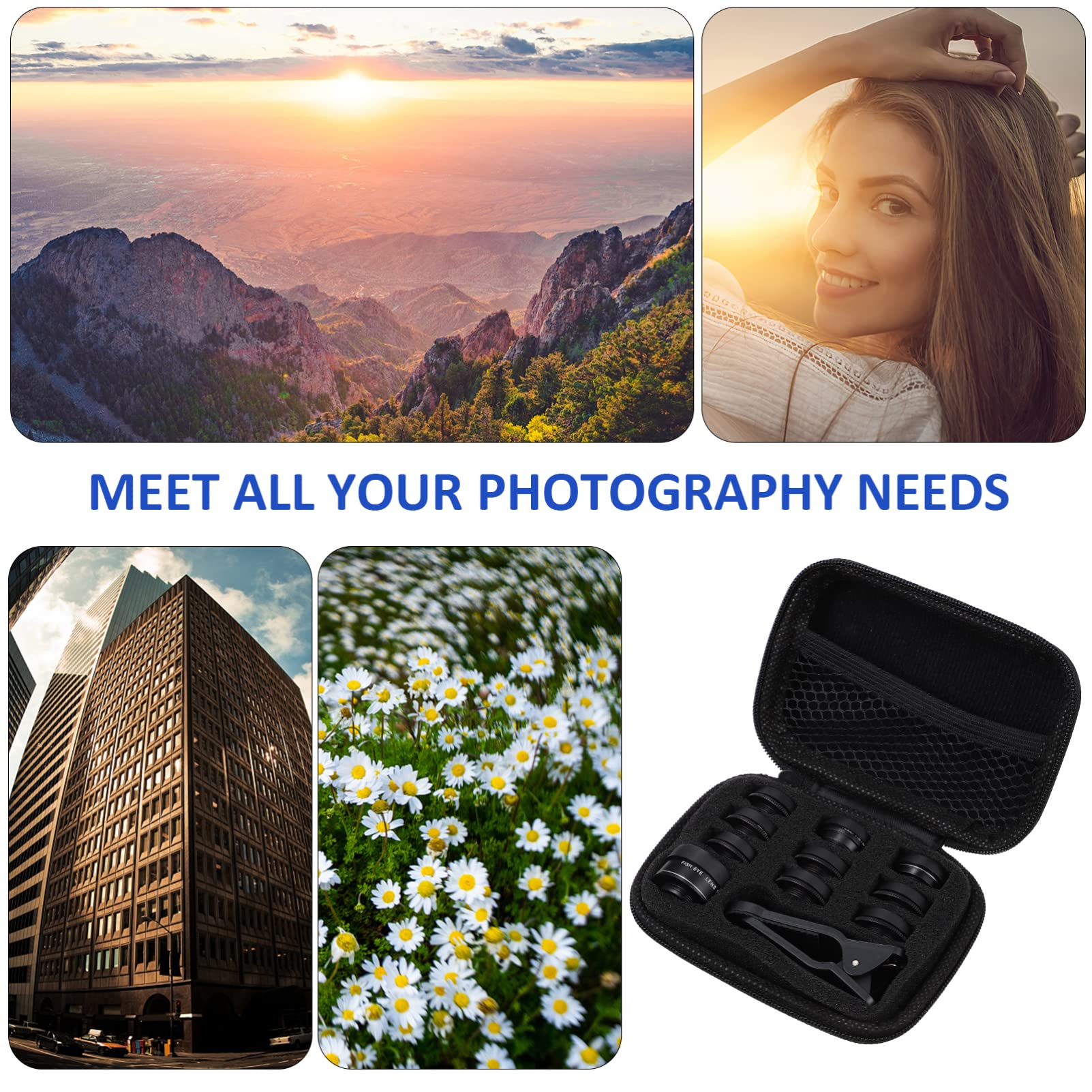 Hemobllo Obiettivo Grandangolare Per Telefono Kit Obiettivi Macro Fisheye e Altri Tipi Compatto e Durevole Per Scatti Fotografici Di Persone Paesaggi e Architettura