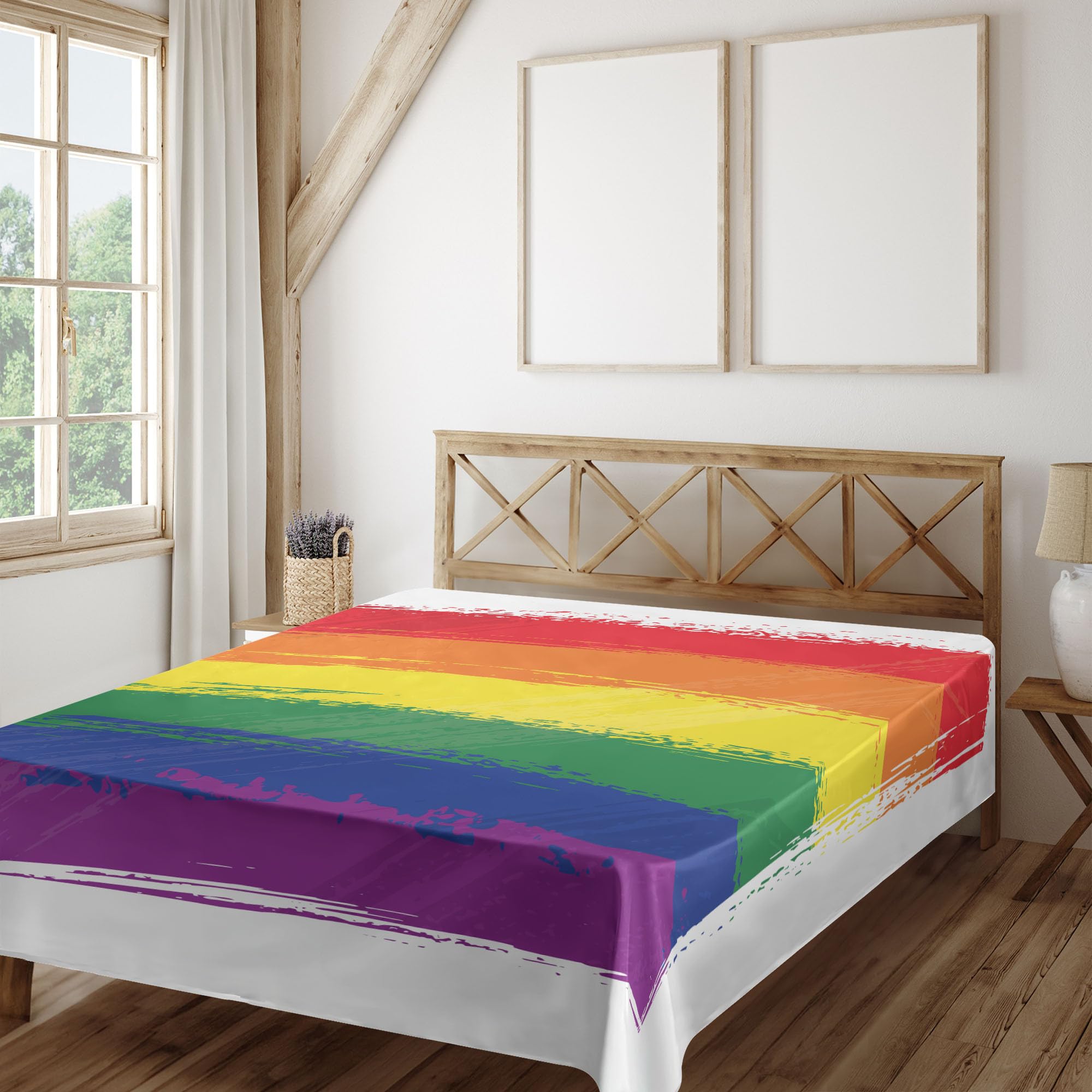 Ambesonne Pride Flat Sheet, Watercolor Design Gay Bisexual Pride Rainbow Flag Love Wins Illustration, Soft Comfortable Top Sheet Decorative Bedding 1 Piece, California King, Multicolor