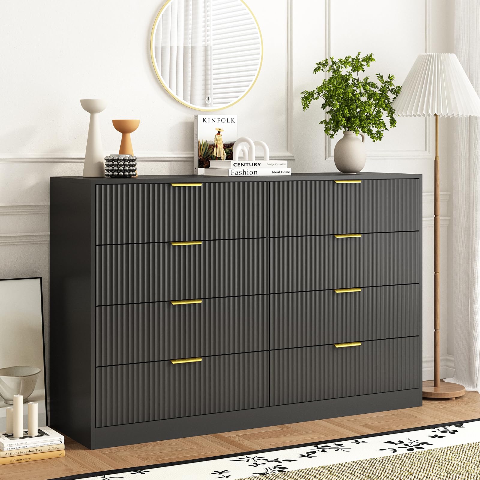 Sscaktu 8 Drawer Dresser for Bedroom, Modern Fluted Double Dresser, 55" Wide Chest of Dressers, Wooden Beside Table for Closet, Living Room and