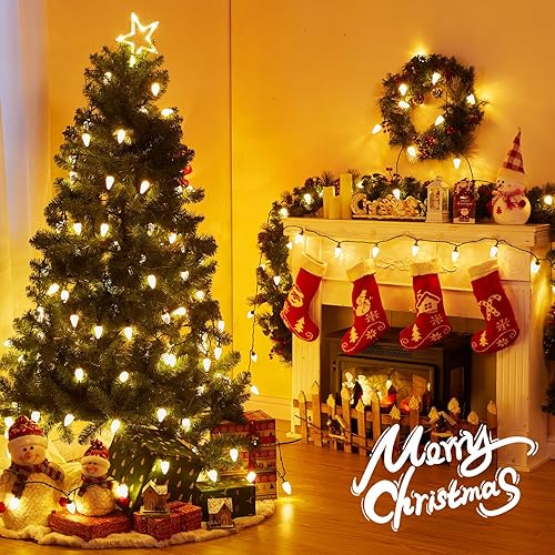 Vista 7 de Brightown C9 - Guirnalda de luces LED de Navidad, 33 pies, 50 luces LED impermeables de fresa Blanco