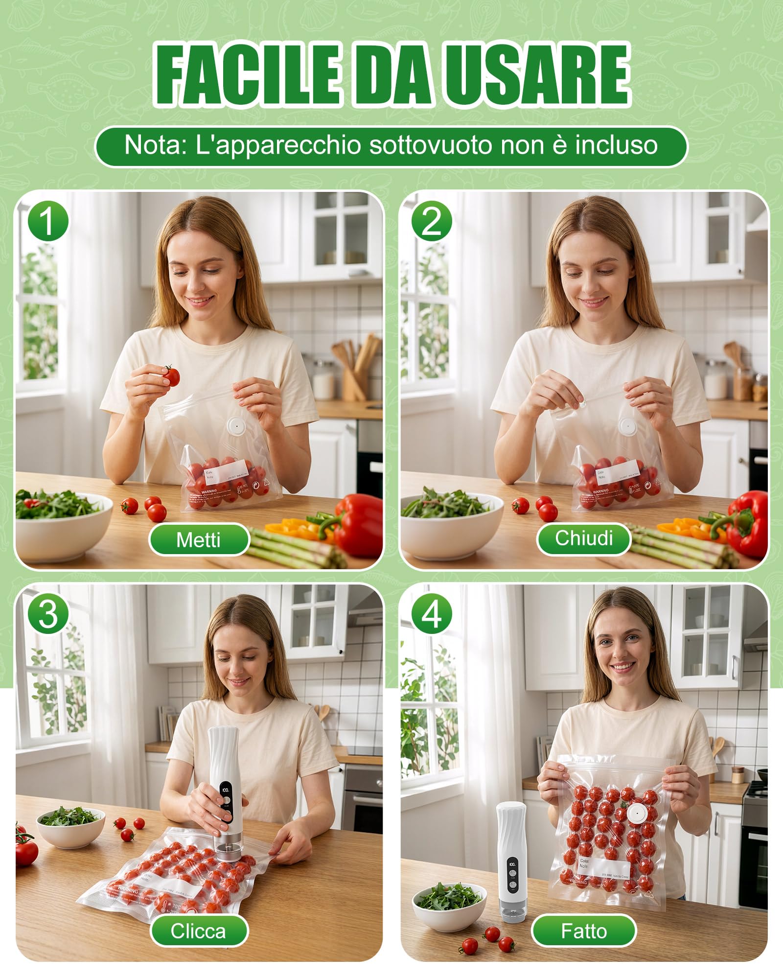 Babacom 30 Pezzi Sacchetti Sottovuoto Alimenti Riutilizzabili con Valvola d'Aria e 10 Clip di Chiusura (L:30x34cm), Senza BPA, Buste Sottovuoto Alimenti per Congelatore/Cottura Sous Vide/Conservazione