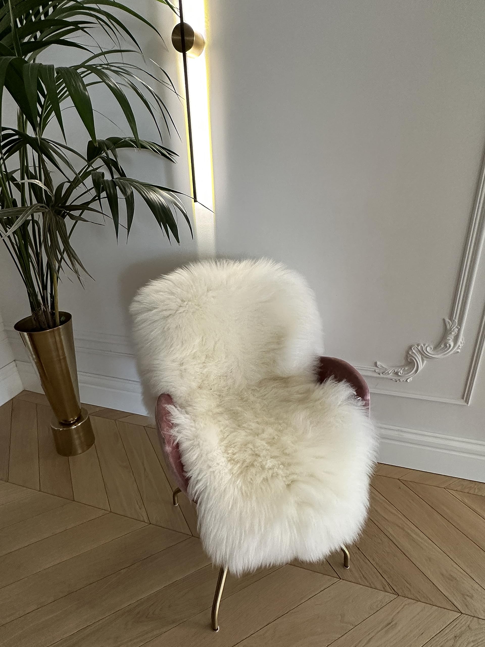 Lammfell Weiß - 90-100 cm, weiches Schaffell Echt für Wohn- und Schlafzimmer, flauschig, naturliche Deko