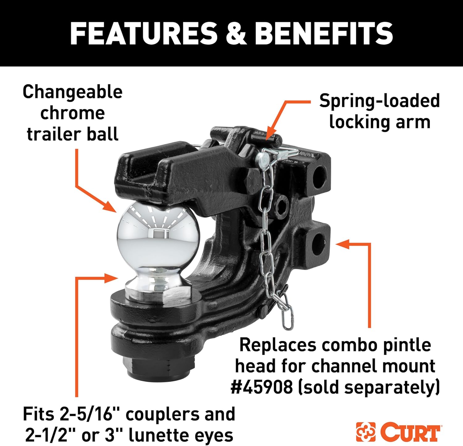Curt 45922 Channel-Mount Ball & Pintle Combination