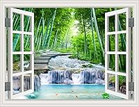 Vista 17 de Pintura autoadhesiva 3D, calcomanías de pared falsas para ventana, isla tropical con palmeras, mural de pared, vista de ventana, decoración de pared