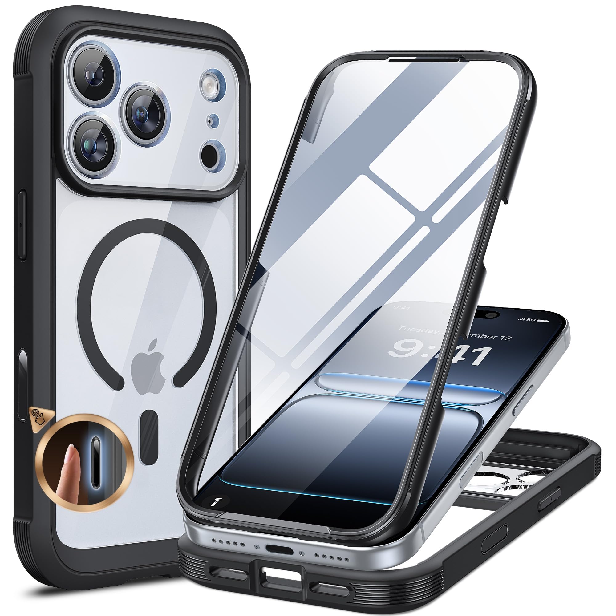 Miracase Magnetic Case for iPhone 17 Case, [Bubble Free] Built-in Glass Screen Protector+ [New Camera Control Button], Full Body Bumper Compatible with MagSafe, Drop Proof 17 Cover,6.3-inch (Black) — view 47