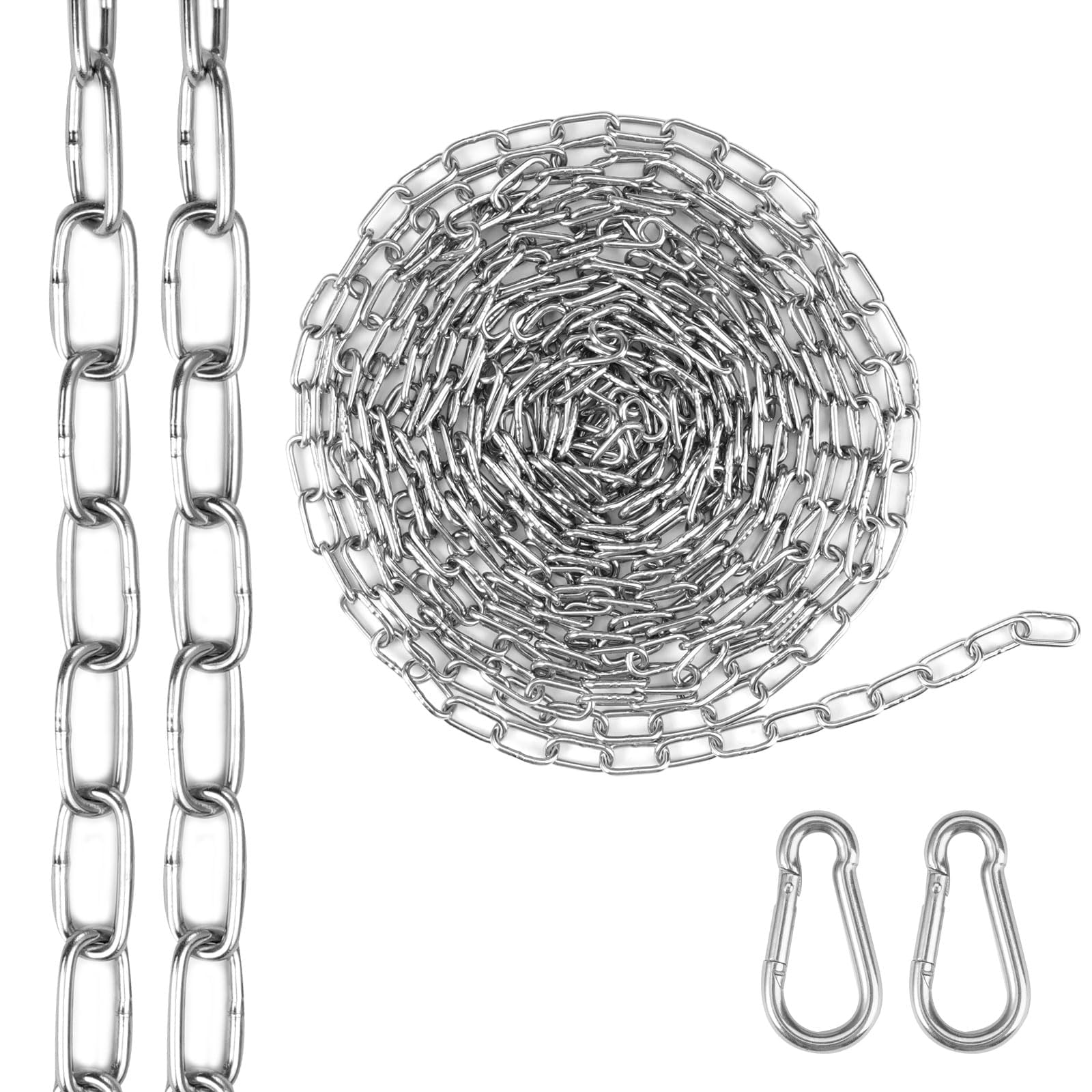 5 Metre 2mm Stainless Steel Round Chains Heavy Duty Chain Links, Metal Chain Security Chain, Galvanized Steel Welded Link Chains for Bike Bicycle Fence Door Lock Lift, Max Load 35KG