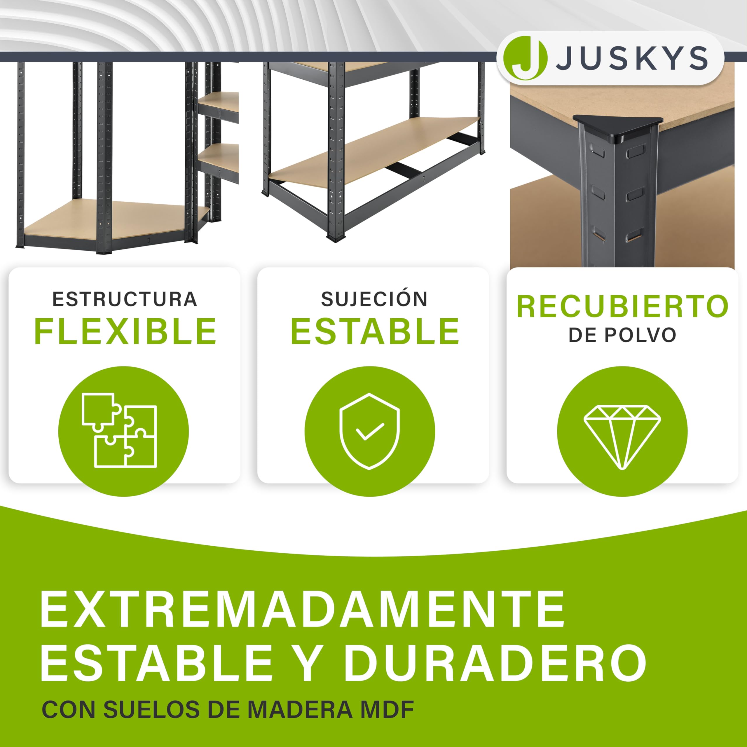 Juskys Juego de 3 estanterías metálicas Easy | 1 estantería esquinera y 2 estanterías de Almacenamiento | 15 estantes de Madera MDF | 2625 kg | Estantería para Cargas Pesadas en Color Gris