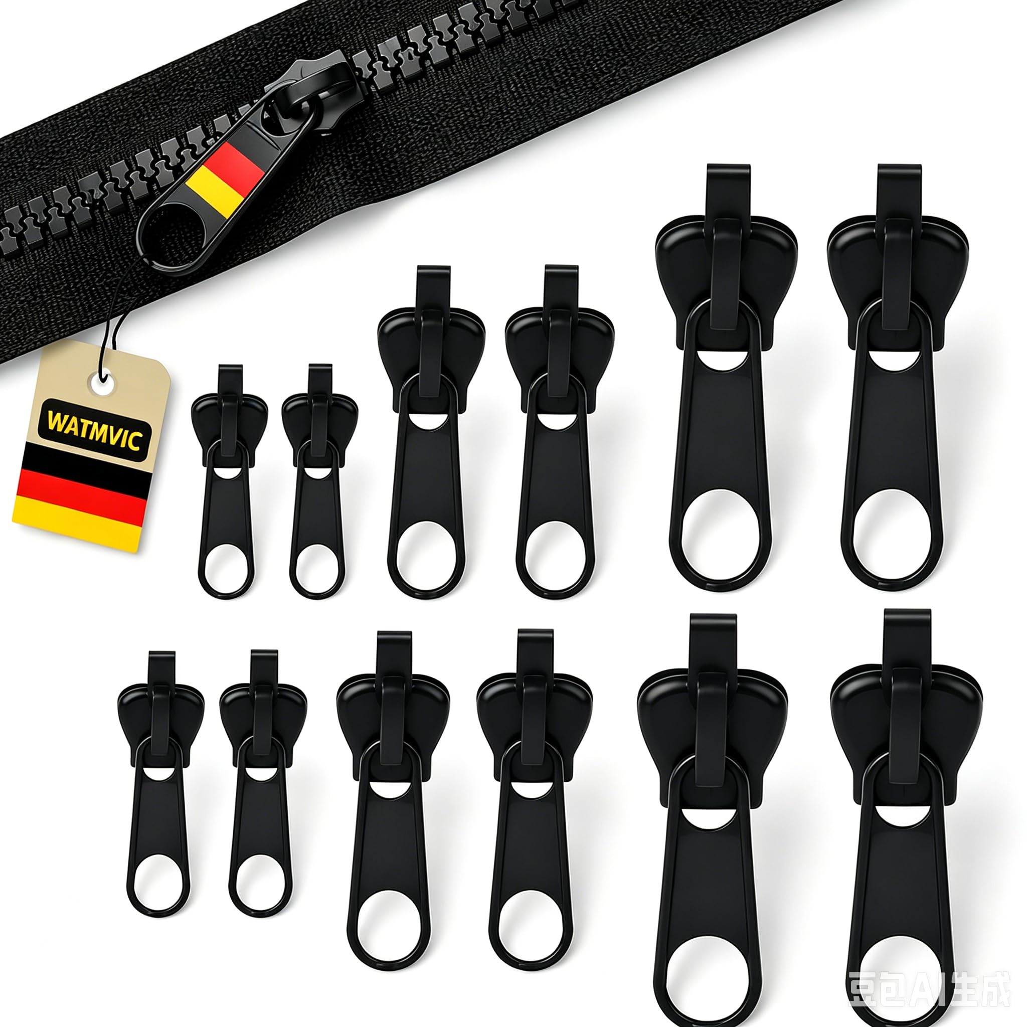 WATMVIC Reißverschlus Zipper,12 Stück Reisverschlus Reparatur Set,Abnehmbare Reißverschlus Zipper Pull Fixer Reißverschluss Reparatur Set für Universal Reißverschluss,Kleidung,Bettzug, Gepäck.