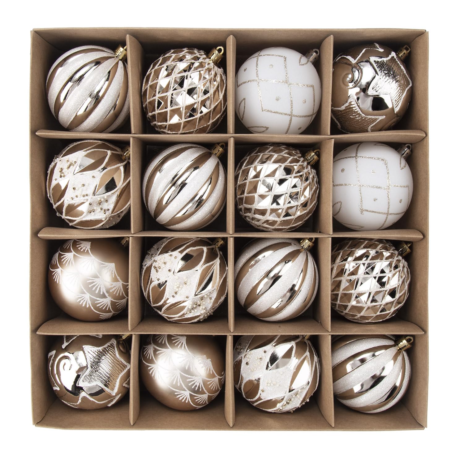 SVNVIOZ Champagne White Baubles, 16Pcs 8cm Ball Ornaments Set, Hanging Xmas Decorations Shatterproof Balls for Christmas Tree