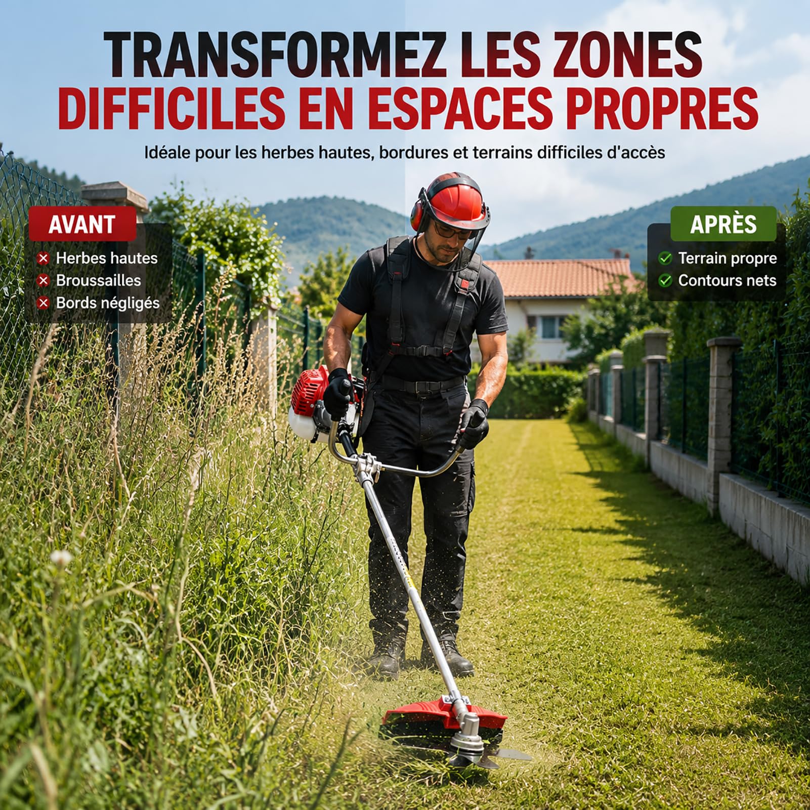 Débroussailleuse Thermique 52cc Essence 2 en 1 avec Lame et Fil