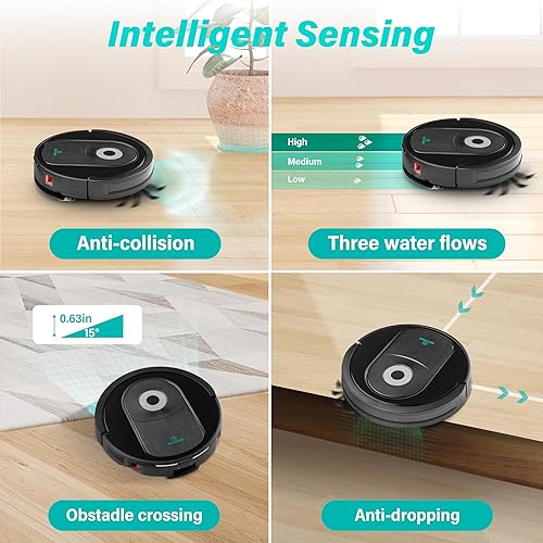 Miniatura 4 de Robot aspirador y trapeador combinado, 4000 pa automático con tanque de agua y cubo de basura, robot de aspiradora inteligente de carga automática