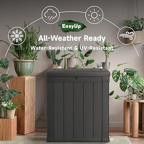 Vista 127 de EasyUp Caja de cubierta de resina de 31 galones, impermeable, resistente a los rayos UV, caja de almacenamiento al aire libre para entrega, patio