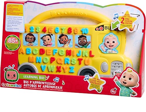 Just Play Cocomelon - Autobús de aprendizaje, más de 85 frases de aprendizaje, contar, alfabeto, música, sonidos, amarillo, juguetes para niños de