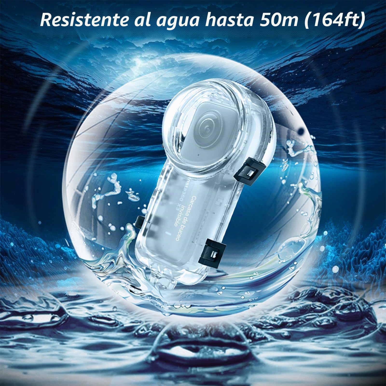 Insta 360 X3 - Funda de buceo invisible, carcasa de prevención de salpicaduras impermeable hasta 50 m (164 pies) para buceo subacuático Insta360 X3 con accesorios de soporte
