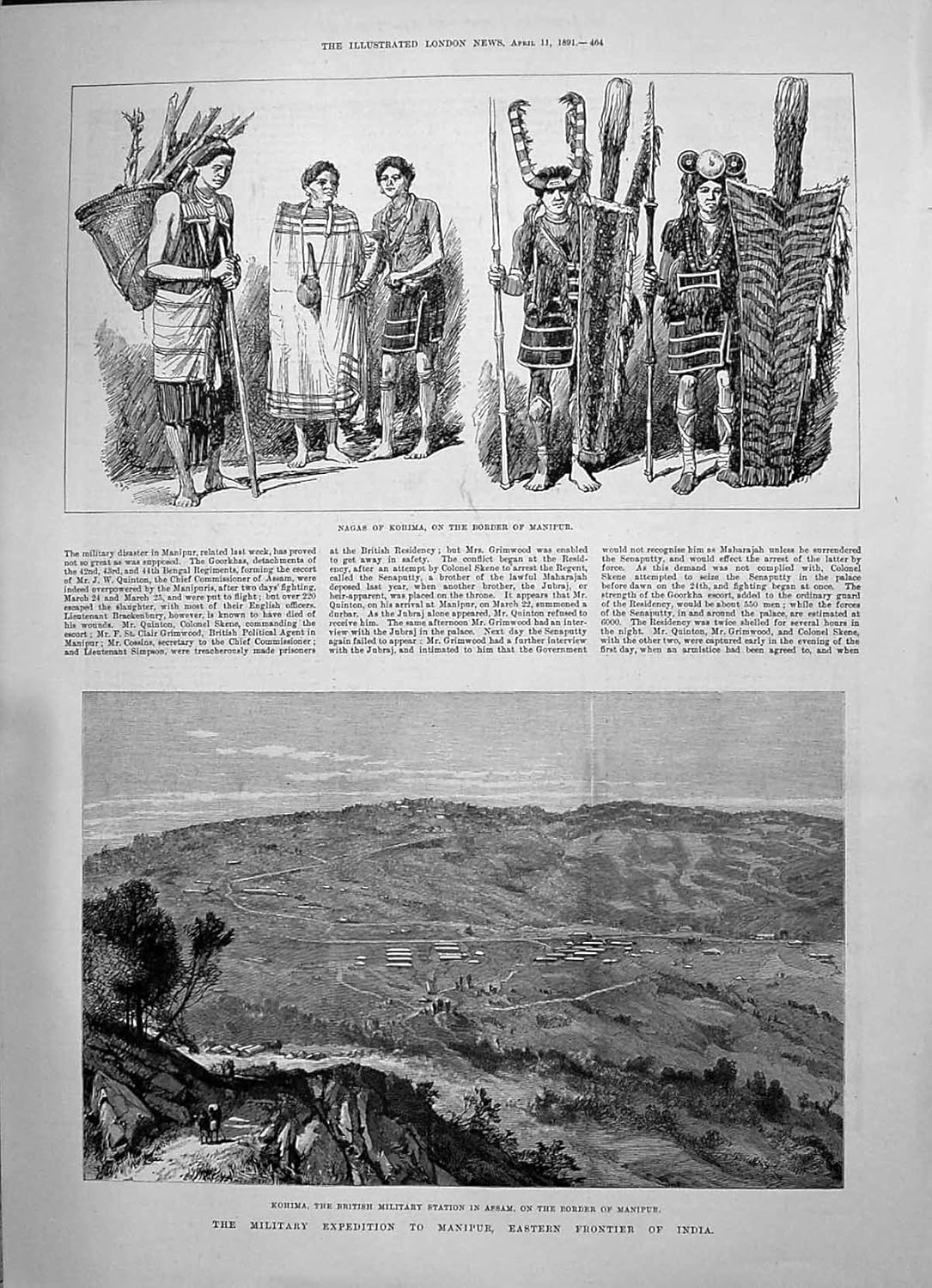 Print 1891 Military Expedition Manipur India Nagas Kohima British Stati 464P198