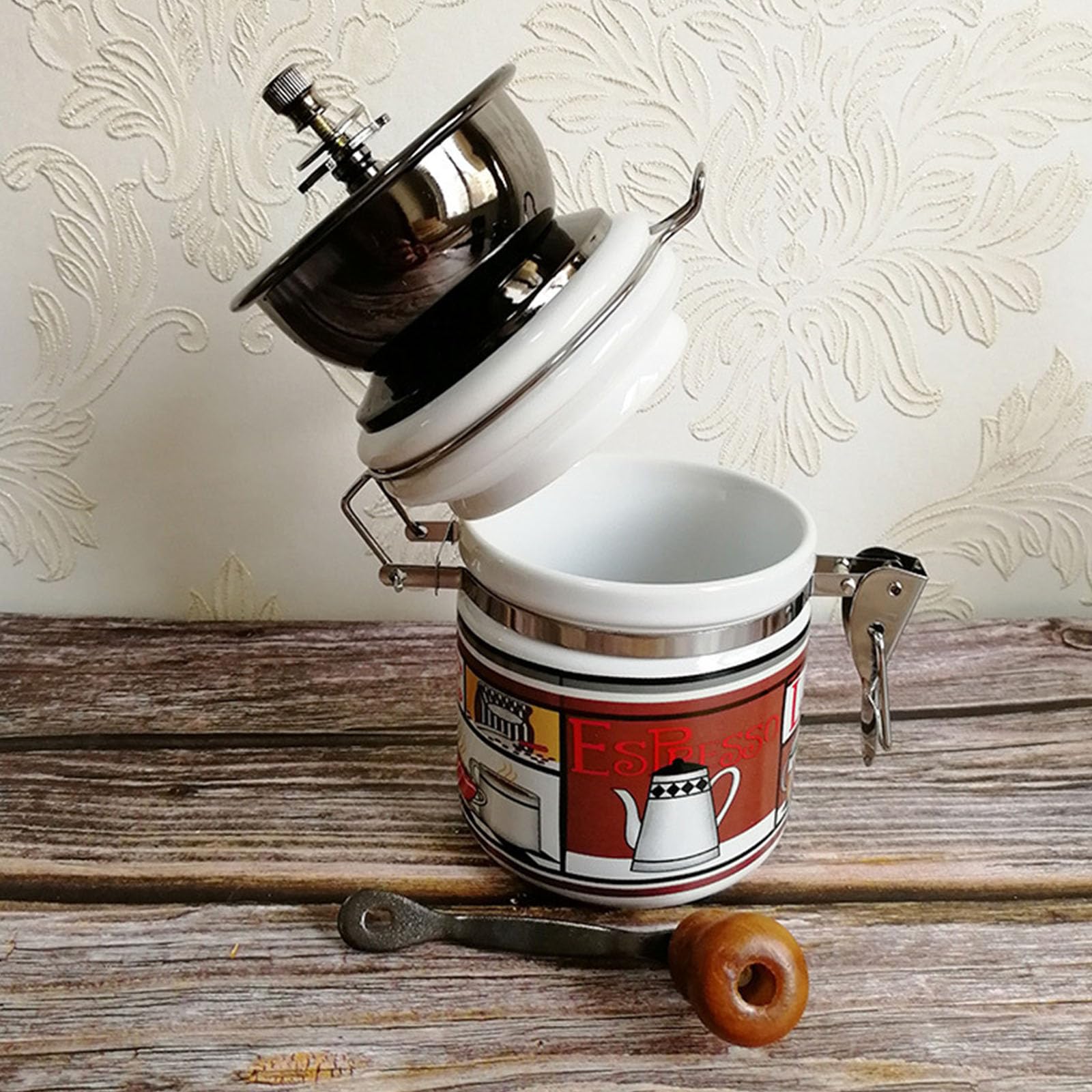 Molinillo de café de mano estilo vintage con manivela y grosor de molido ajustable for el hogar o viajes.(Brown)