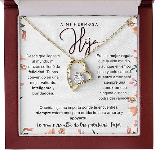 ZephariO Regalos Personalizados Para Hija - A Mi Hija Con Amor, Flores Para Mama, Juego De Collar Y Aretes Para Mujer Elegante, Oro 14k Para Hombre,