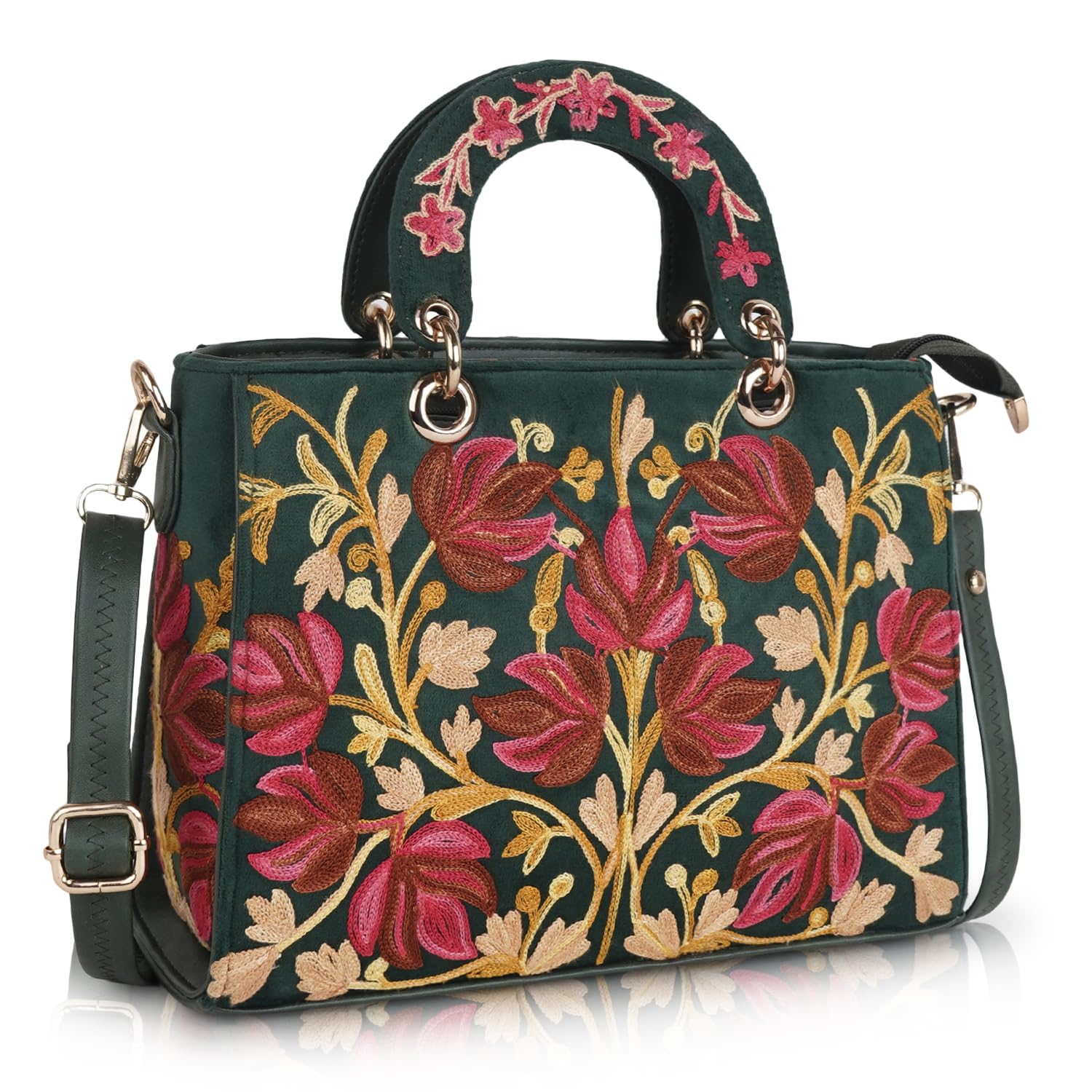 EVEDA Synthetic Leather Gorgeous Embroidery Stylish Design Shoulder Crossbody Hobo Women Handbag (Bottle Green) (B0D92B6FTQ) Amazon Price History, Amazon Price Tracker