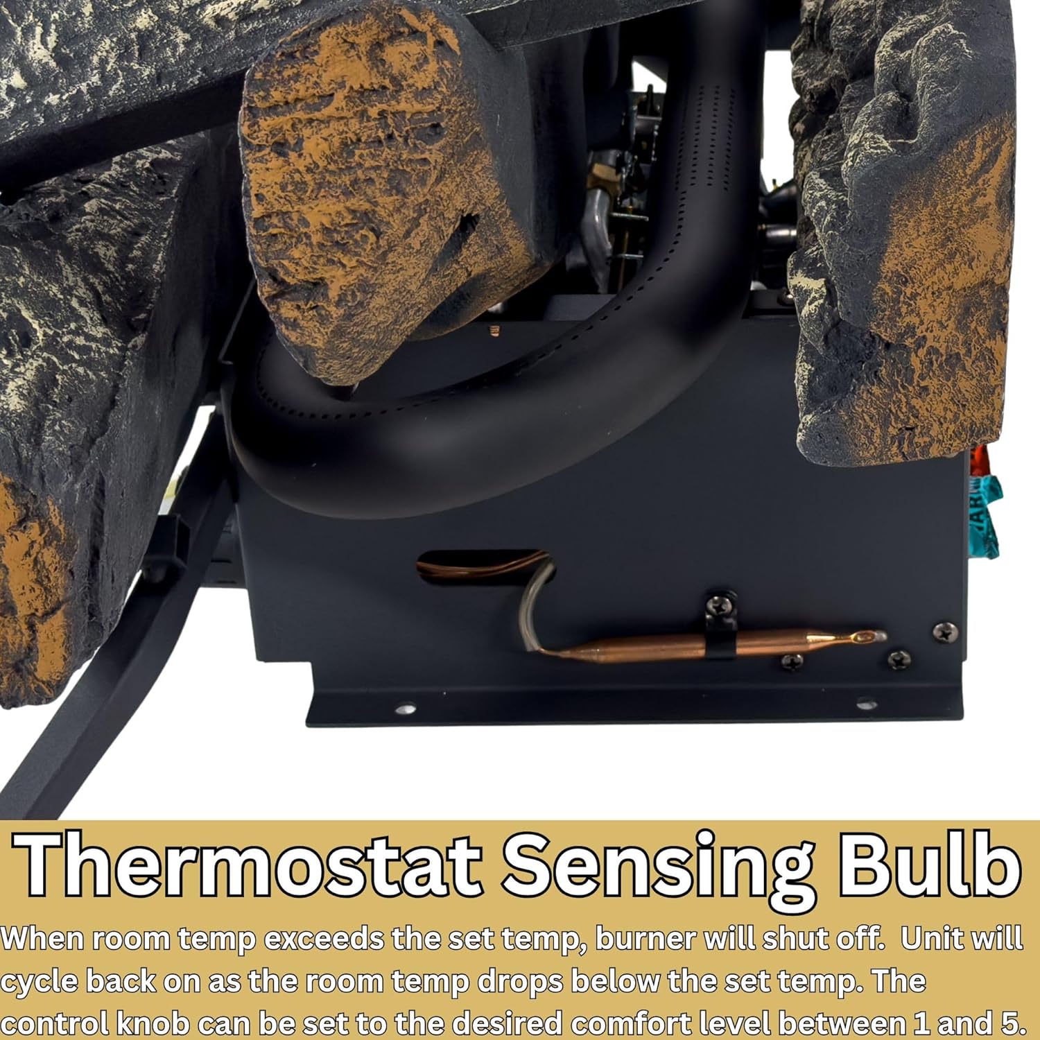 Comfort Glow 24" Vent Free Gas Log Set, Dual Fuel, 30,000 BTU with Adjustable Thermostat Knob, Heats Up to 1,000 Sq Ft Area, Black Forest Logs - GLD2460T