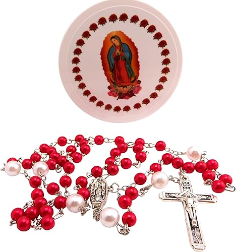 Miniatura 2 de Westmon Works Juego de rosario de Nuestra Señora de Guadalupe con cuentas de cristal blanco y cuentas de oración de señores de las rosas, cruz de