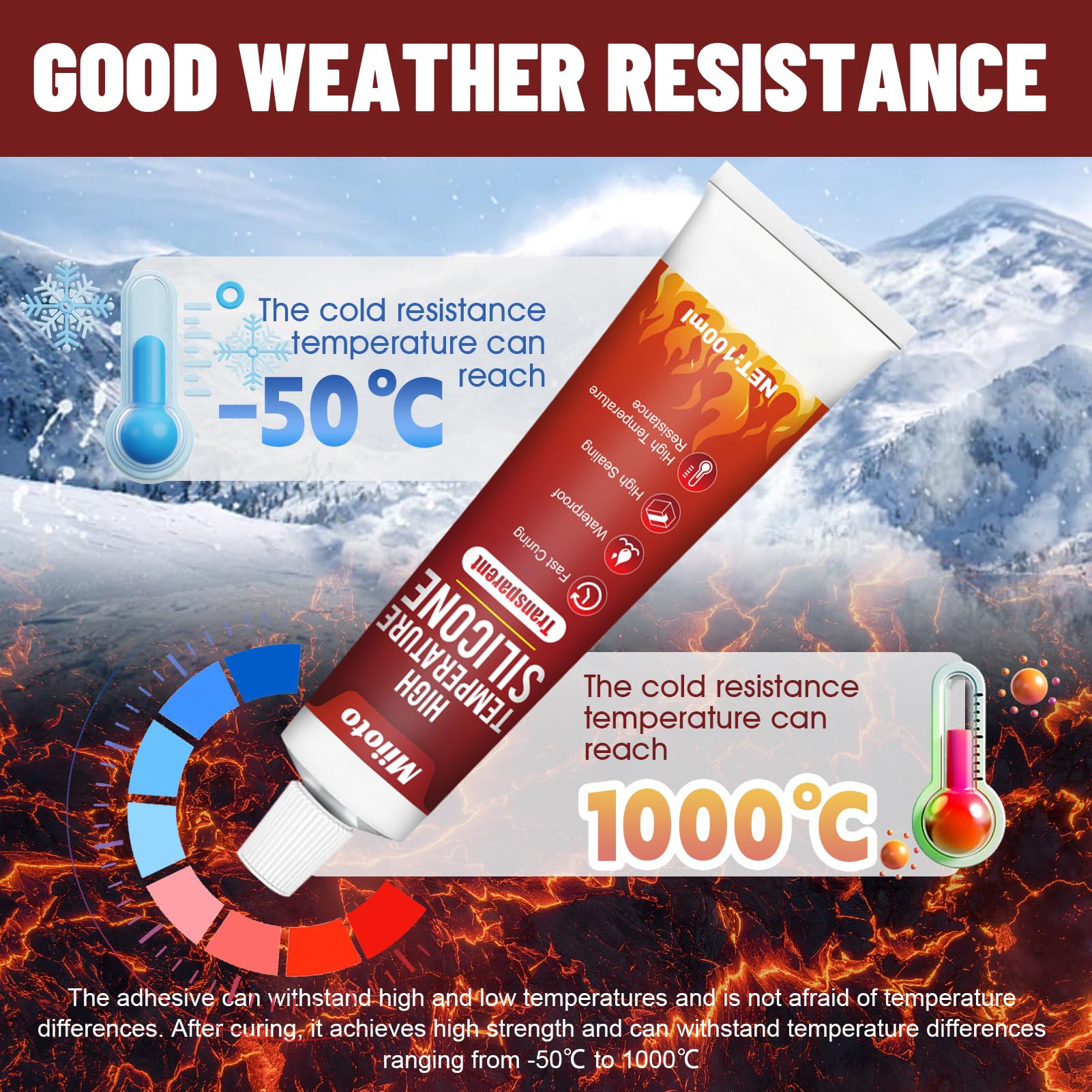 Miioto Colla Alte Temperature, Silicone Alte Temperature per Stufe, Sigillante Alta Temperatura Adatto per Sigillatura ad Alta Temperatura di Caminetti, Camini e Griglie Barbecue (Trasparente)
