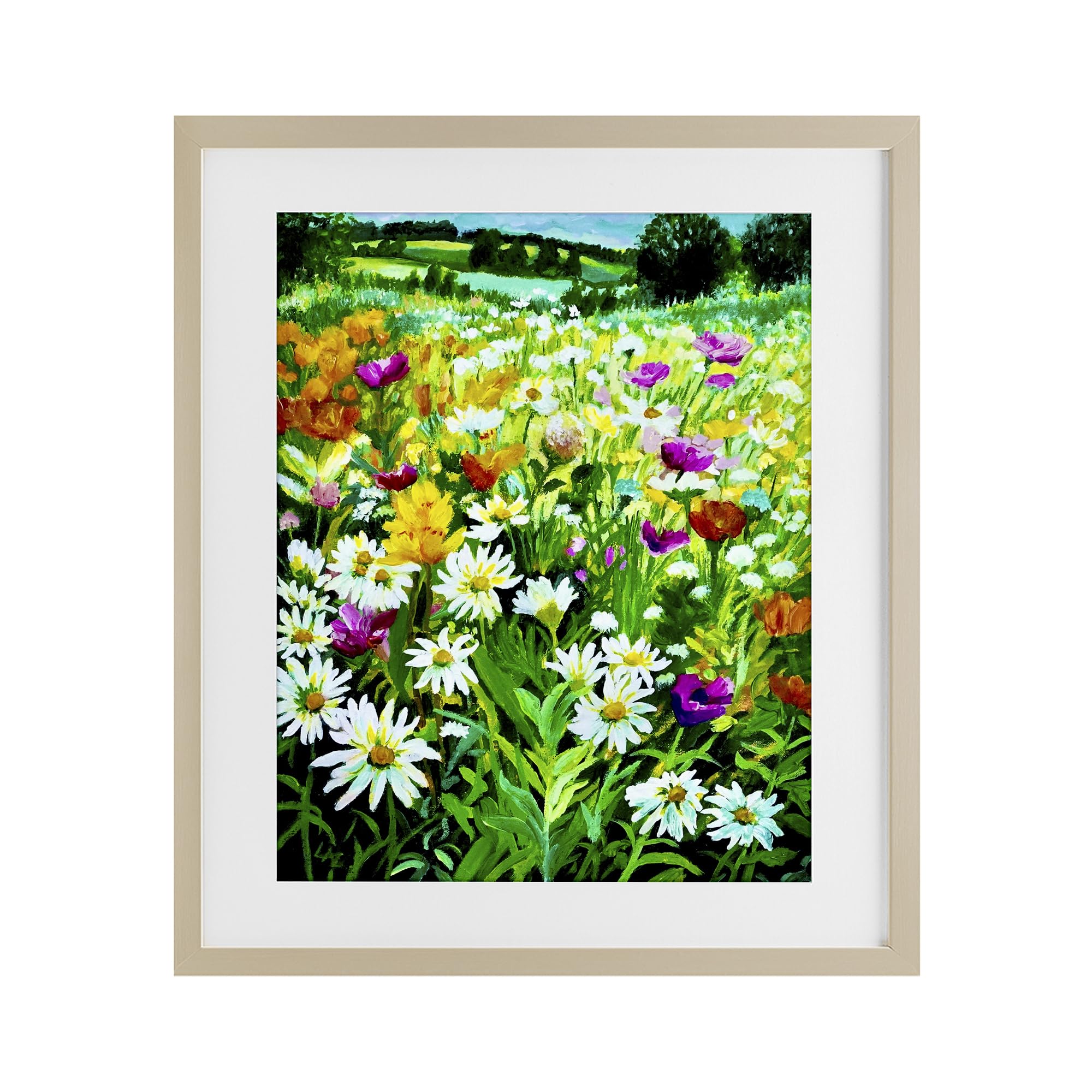 Stupell Industries Harvest Pine (Textured) Hillside Meadow Floral Landscape, 17 X 21 Inch Framed Print Under Glass