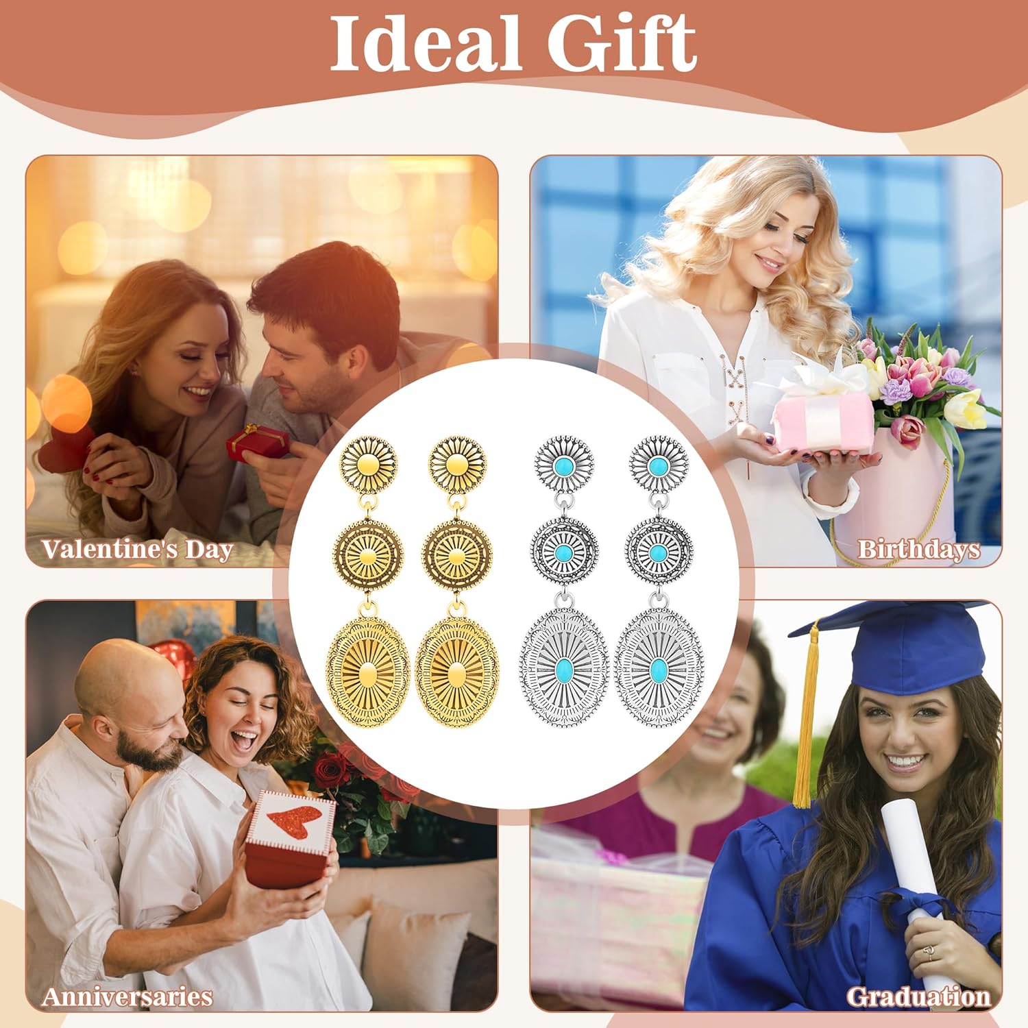 2 Pairs Western Earrings for Women, Cowgirl Eearrings Country Concert Outfits, Vintage Western Drop Dangle Earrings Jewelry Gift - Image 7