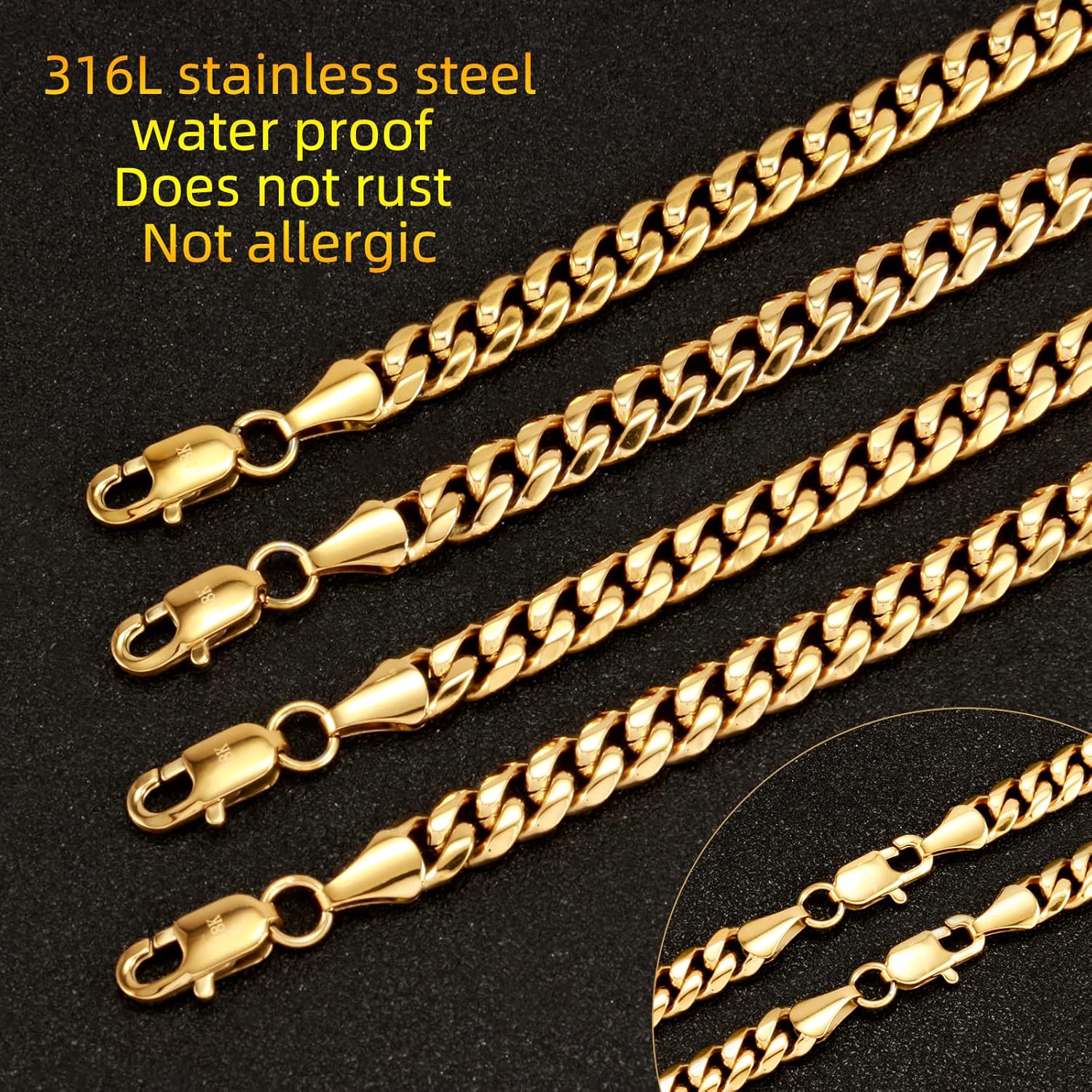 CaptainSteeL Cuban Bracelet for Men and Women, 7/7.5/8/9inch Stainless Steel Bracelet, Gold Plating/Stainless Steel Fashion Jewelry Bracelet, Holiday Gift with Flannel Bag - Image 4