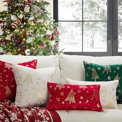 Miniatura 9 de Topfinel Juego de 2 fundas de almohada de Navidad de 20 x 20 pulgadas, fundas de almohada de terciopelo color crema, fundas de almohada doradas para