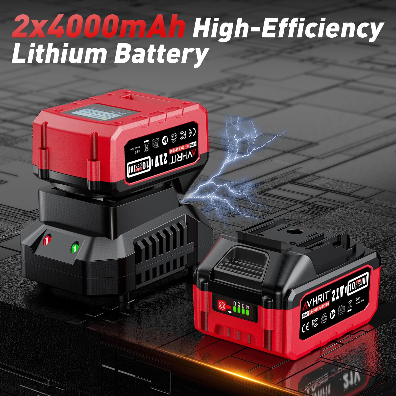 Schlagschrauber Akku 1300N.m Kompatibel mit Makita 18V Lithium-Akku | 1/2" Bürstenloser Akku-Schlagschrauber mit 2x 4000mAh Batterie, 5 Stecknüsse für Autoreifen und Gerüstbau