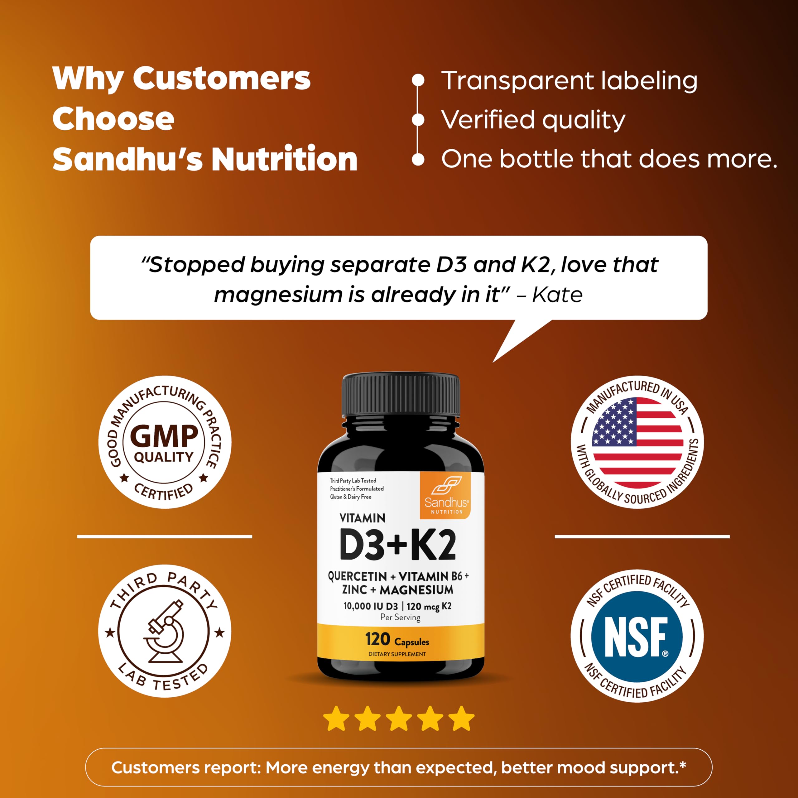 Vitamin D3 K2 10000 IU 120mcg Magnesium Zinc B6 Quercetin Capsules 120 Ct — Amazon image 7