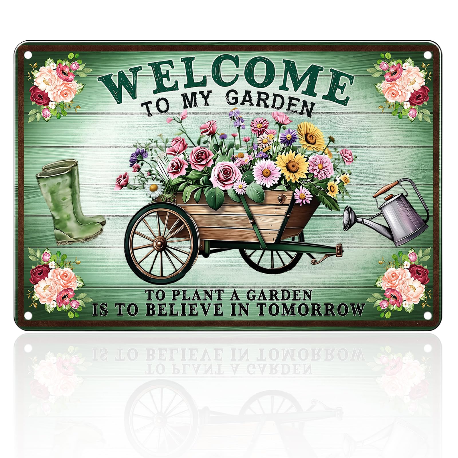 Vintage Metal Garden Sign, Welcome Plaque for Outdoor Wall Decor