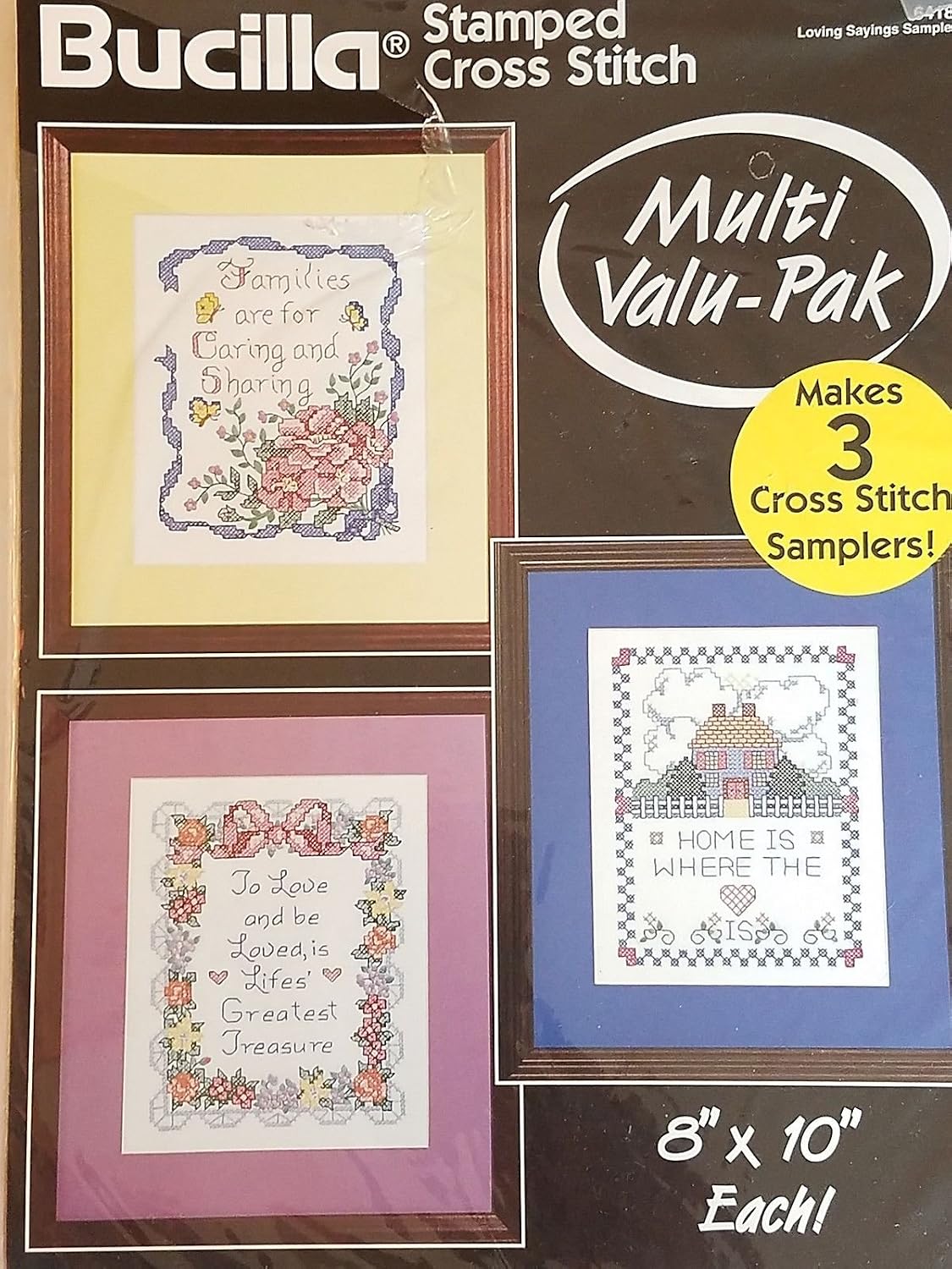 Loving Sayings Sampler Kit 64188 Bucilla Stamped Cross Stitch~ Multi Valu-Pak Makes 3 Samplers