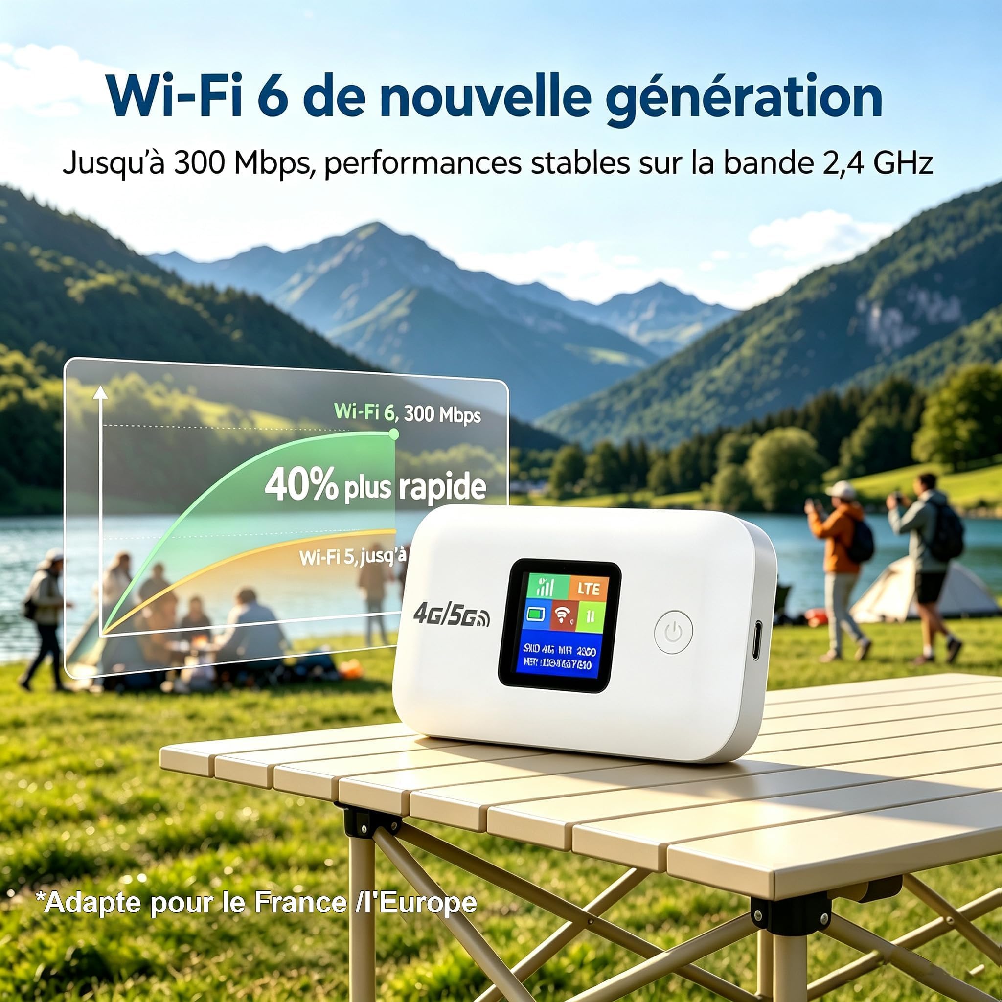 Routeur 5G/4G Portable WiFi 6 avec Slot SIM –Modem Carte SIM,Mobile Haut Débit 5G/4G+, Jusqu’à 20 Appareils Connectés, Batterie 3000mAh (14h Autonomie),pour Voyage