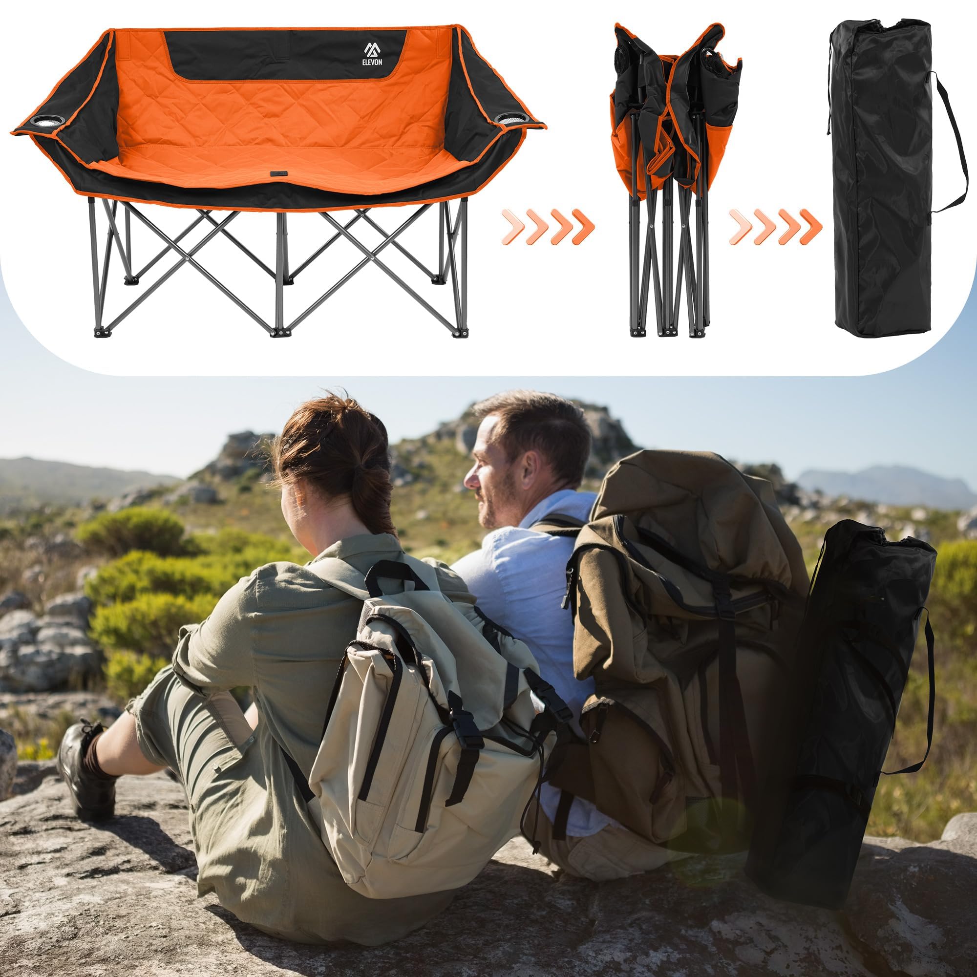 Double Camping Chair With Umbrella & Mini Table, Loveseat Beach Chair With Portable Bag & Cup Holders, Outdoor Chair Lawn Chair For Beach, Backyard, Fishing, Blue